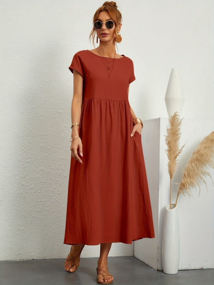 Magnolia | Midi Summer Dress with Round Neck and Pockets