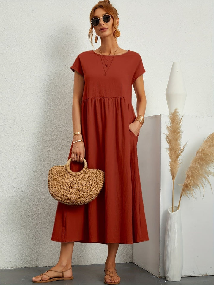 Magnolia | Midi Summer Dress with Round Neck and Pockets