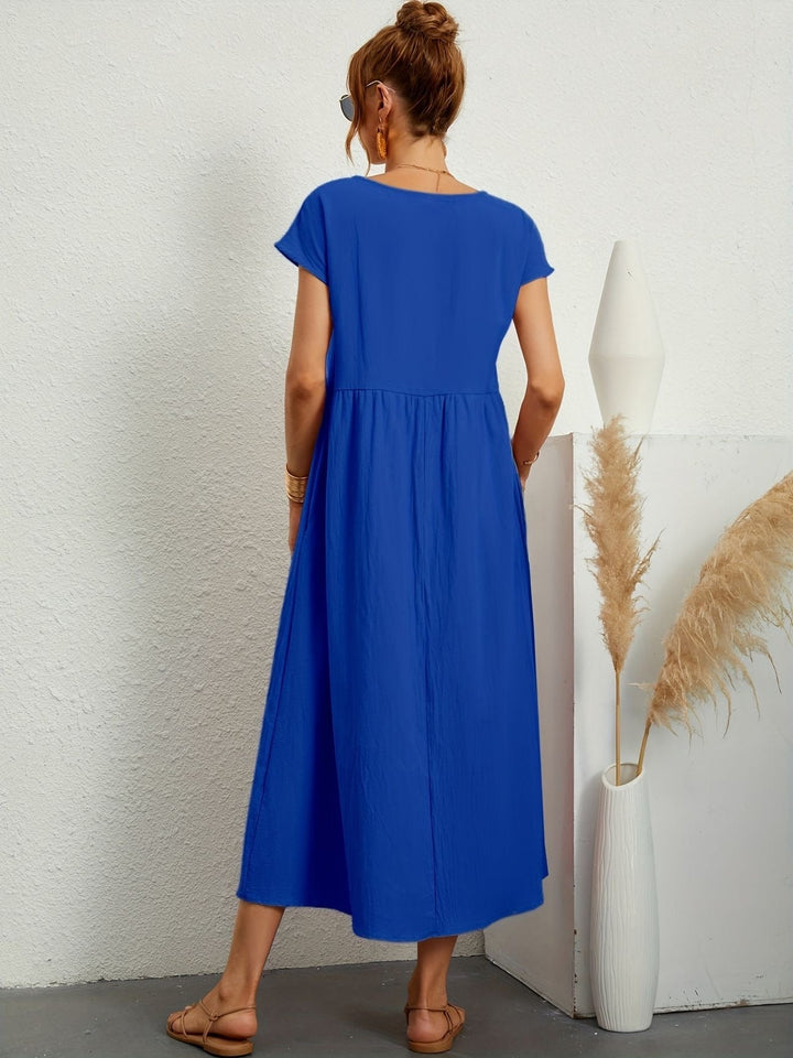 Magnolia | Midi Summer Dress with Round Neck and Pockets