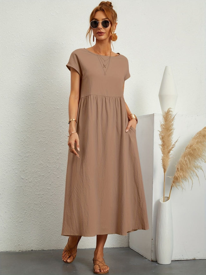 Magnolia | Midi Summer Dress with Round Neck and Pockets