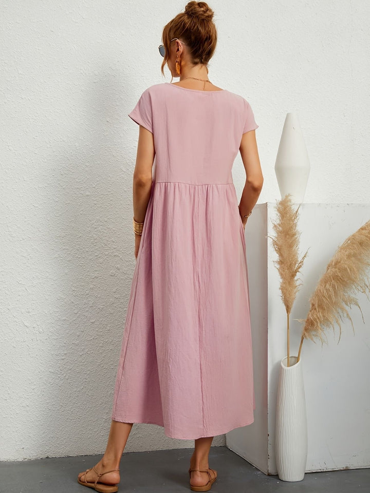 Magnolia | Midi Summer Dress with Round Neck and Pockets