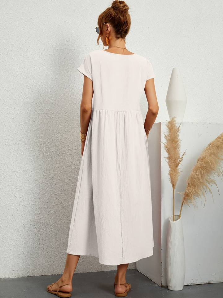 Magnolia | Midi Summer Dress with Round Neck and Pockets