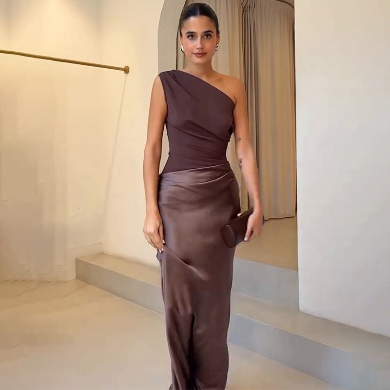 Emily | Maxi Wedding Guest Dress with One Shoulder and Ruched Bodice