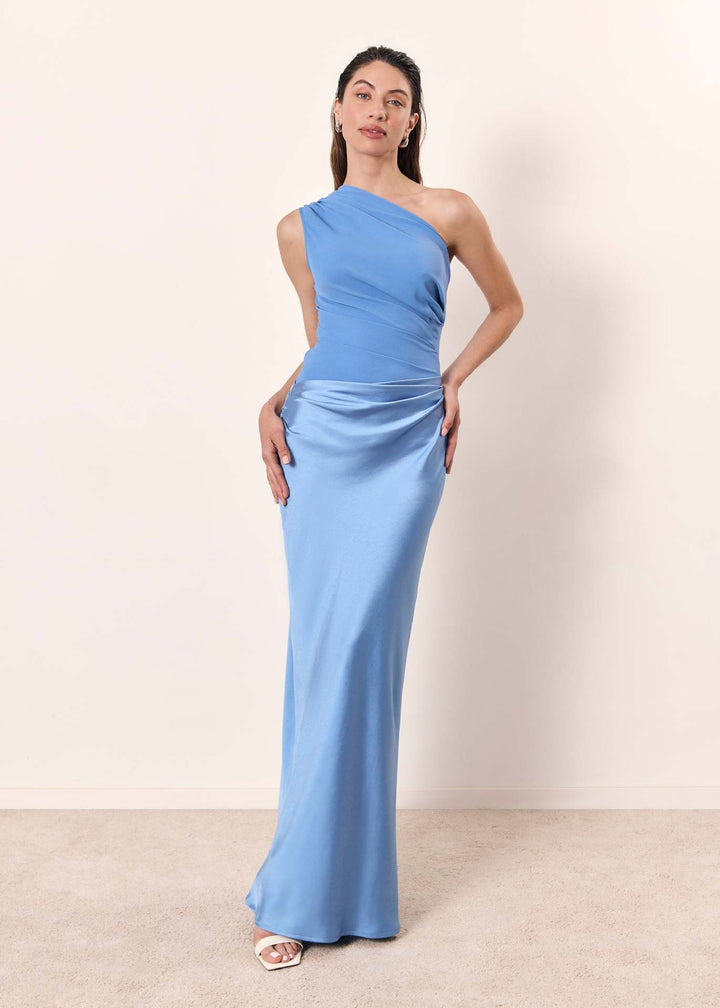 Emily | Maxi Wedding Guest Dress with One Shoulder and Ruched Bodice