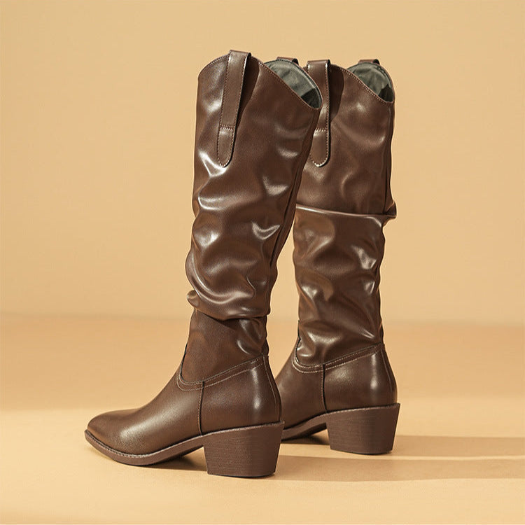 Women's Knee High Slouchy Boots with Block Heel