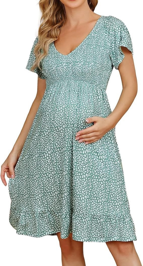 Donna | Midi Summer Dress with Floral Print and V-Neck