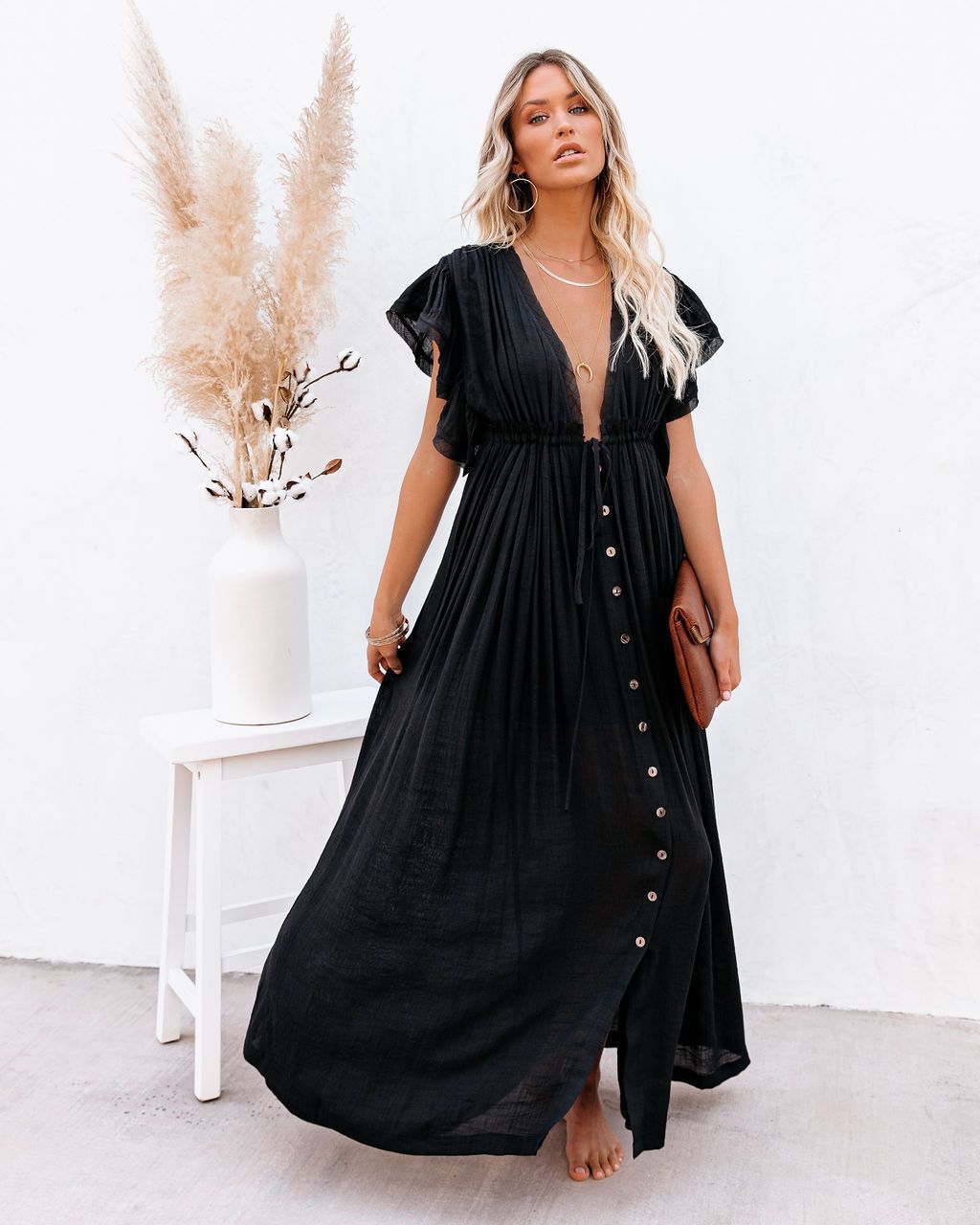 Maria | Maxi Summer Dress with V-Neck and Button Front