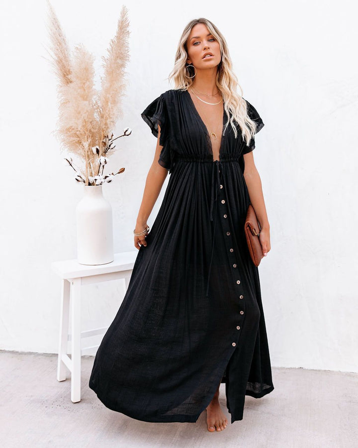 Maria | Maxi Summer Dress with V-Neck and Button Front
