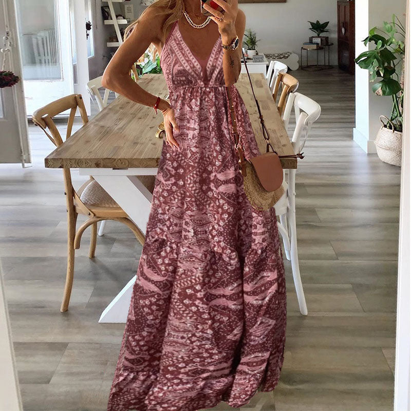 Alice | Maxi Summer Dress with Boho Print and V-Neck