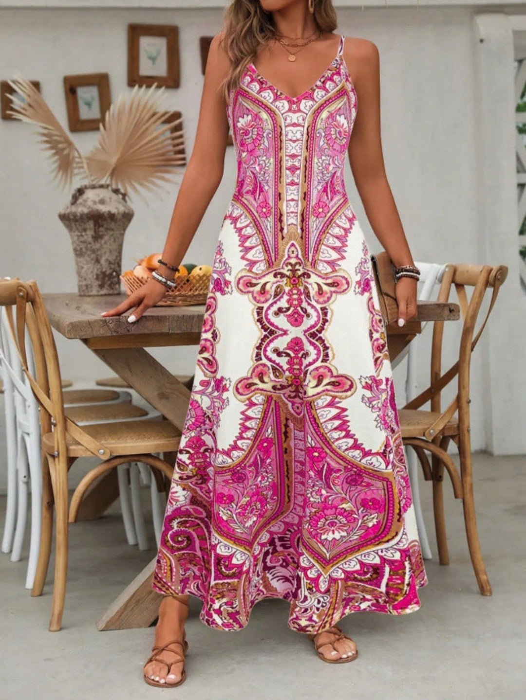 Fiona | Boho Floral Maxi Dress Paisley V-Neck