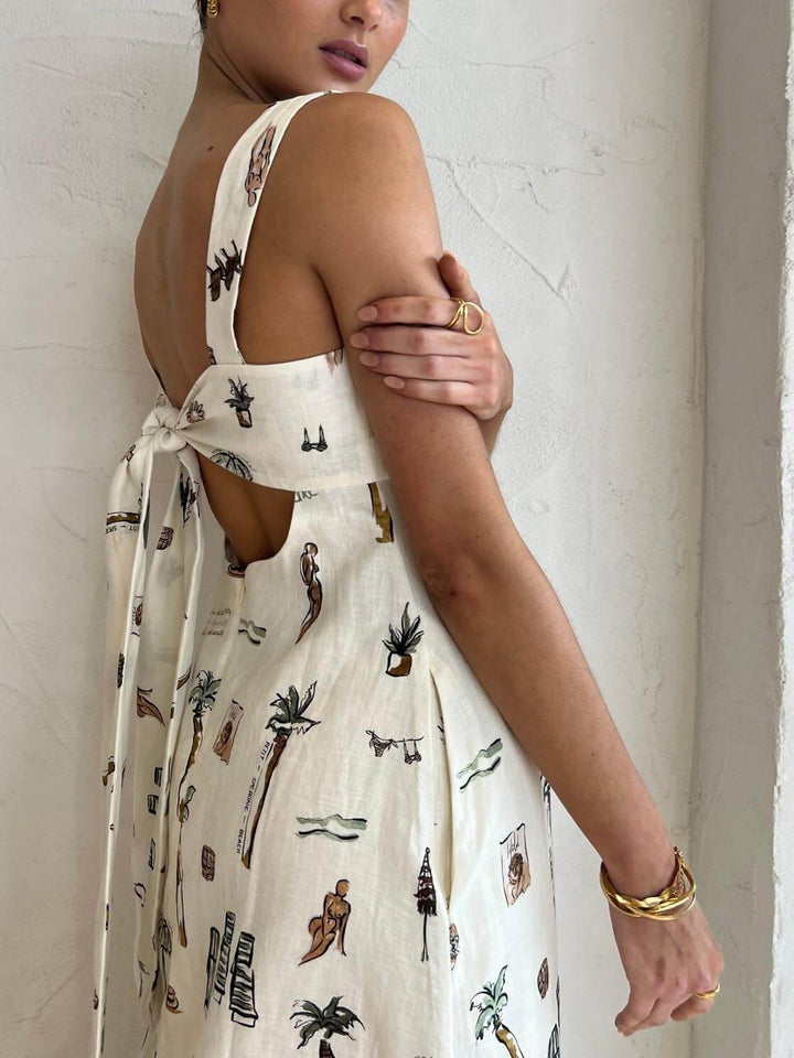 Yasmine | Maxi Summer Dress with Novelty Print and Square Neck