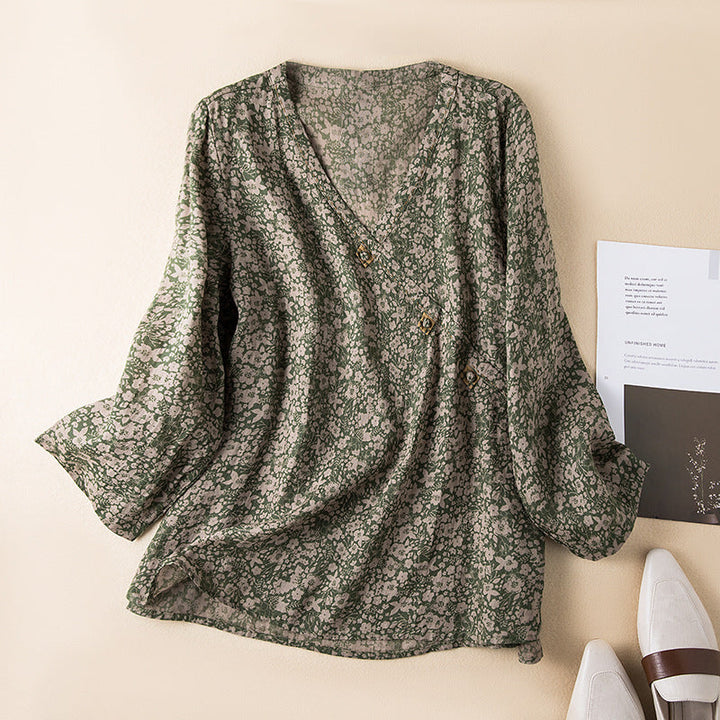 Thea | Paisley Print Blouse with V Neckline and Long Sleeves