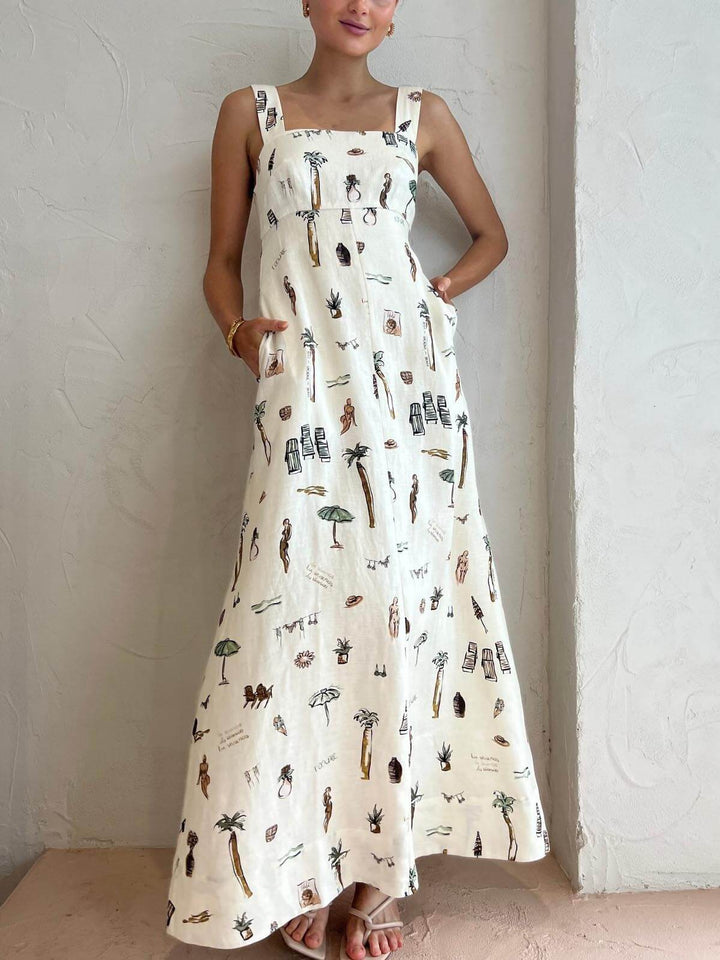 Yasmine | Maxi Summer Dress with Novelty Print and Square Neck