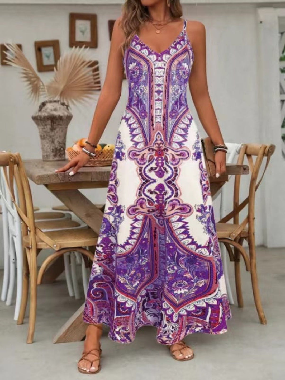 Sophia | Maxi Summer Dress with Boho Print and Spaghetti Straps