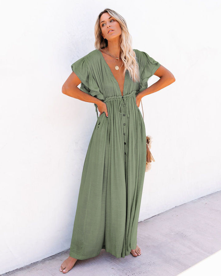 Maeve | Boho Maxi Dress Draped Button Front
