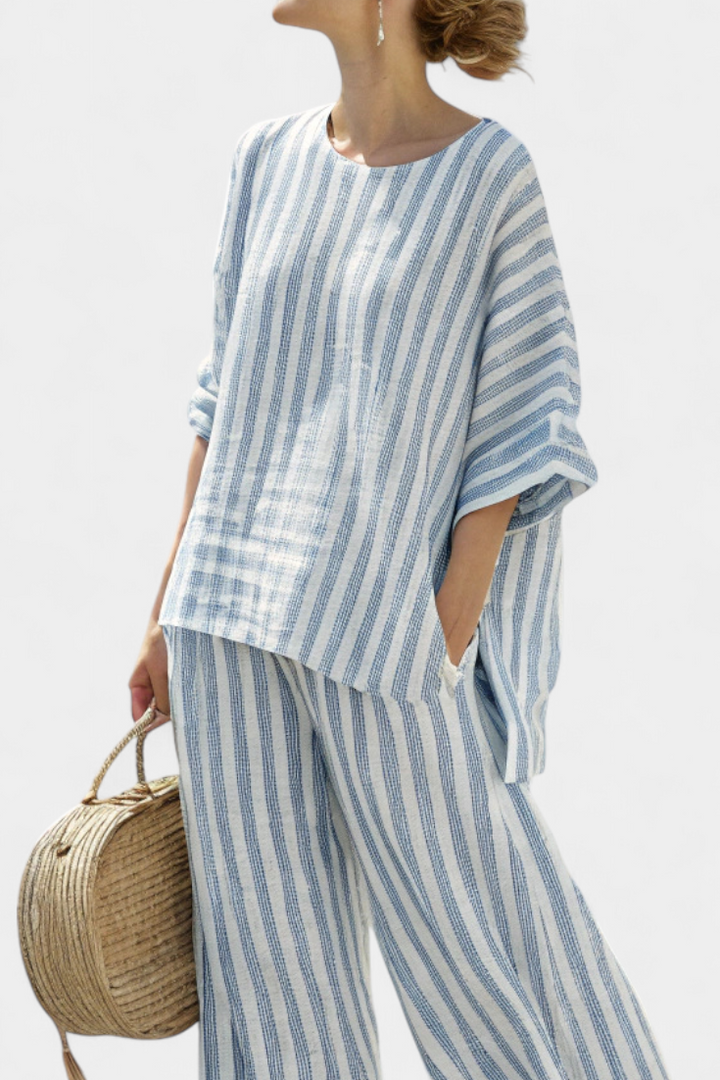 Pearl | Matching Set with Striped Print and Wide Leg Trousers