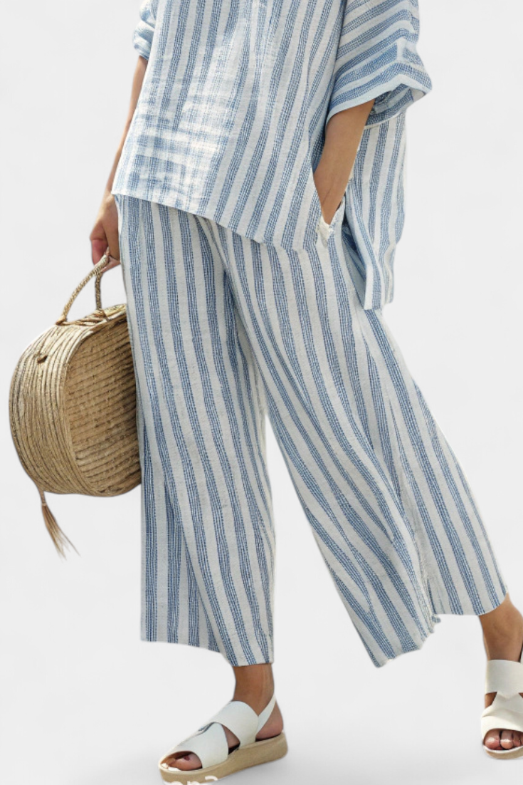 Pearl | Matching Set with Striped Print and Wide Leg Trousers