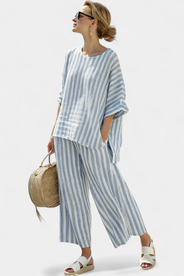 Pearl | Matching Set with Striped Print and Wide Leg Trousers