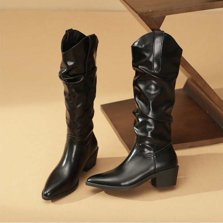 Women's Knee High Slouchy Boots with Block Heel