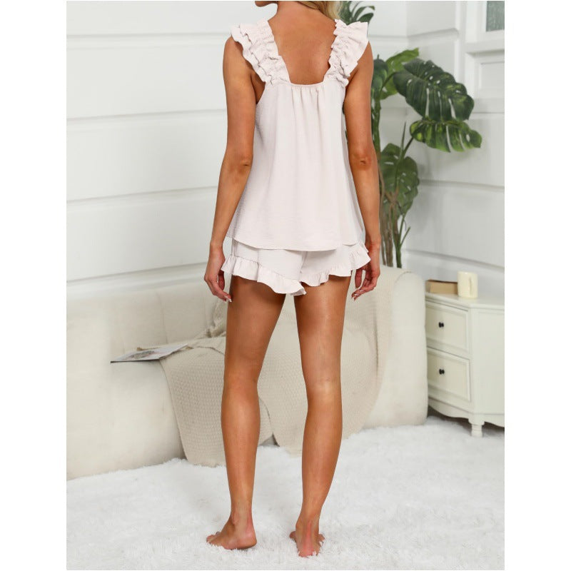 Women's Ruffle Trim Square Neck Top and Shorts Set