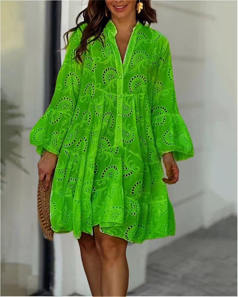 Fawna | Mini Summer Dress with V-Neck and Embroidered Detail