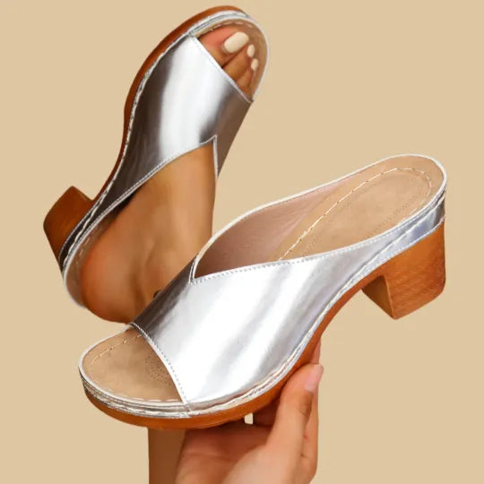 Maeve | Orthopedic Block Heel Mules with Open Toe