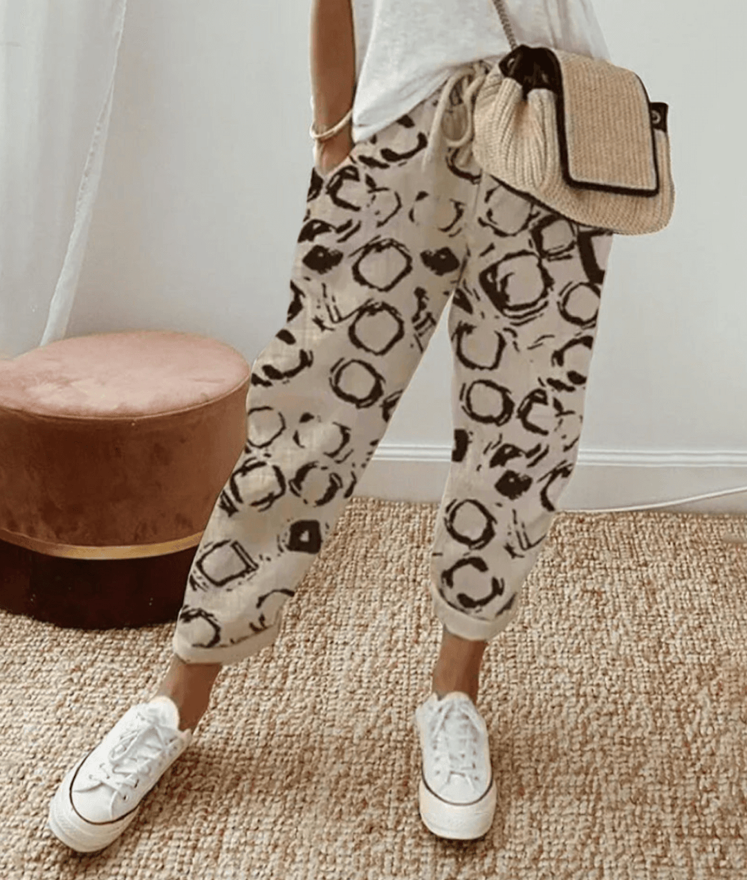 Roz | Striped Trousers with Tapered Fit and Cuffed Hem