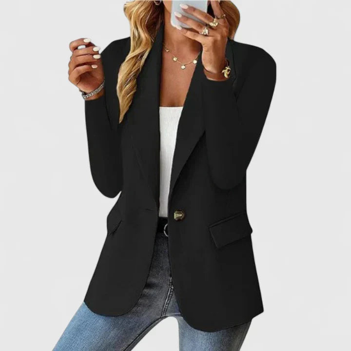 Women's Lapel Collar Blazer with Button and Front Pockets