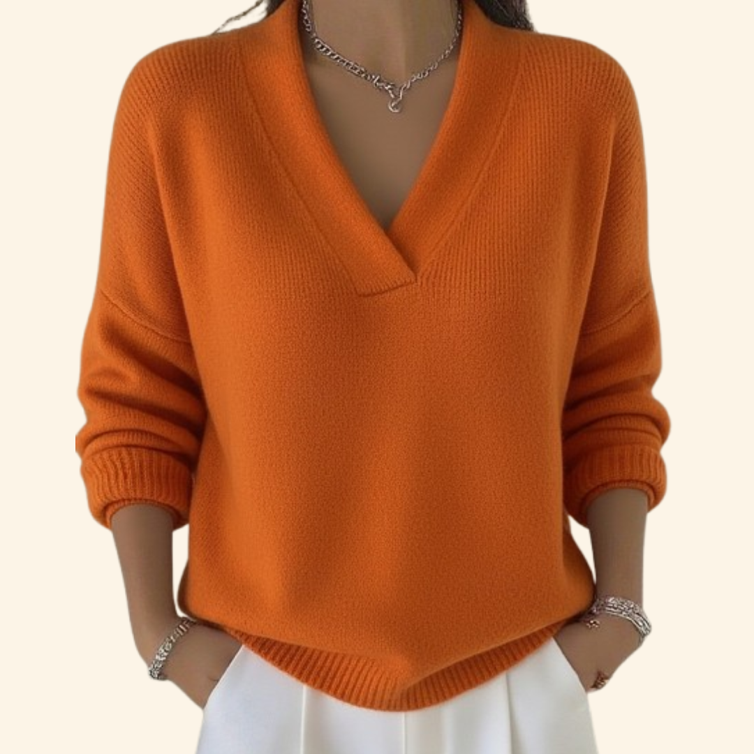 Women's V-Neck Pullover Blouse with Long Sleeve Relaxed Fit