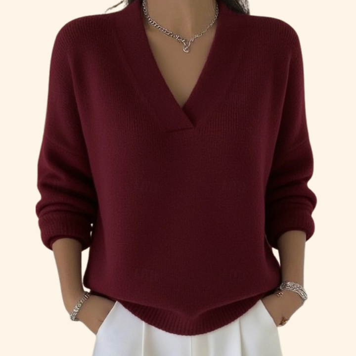 Women's V-Neck Pullover Blouse with Long Sleeve Relaxed Fit