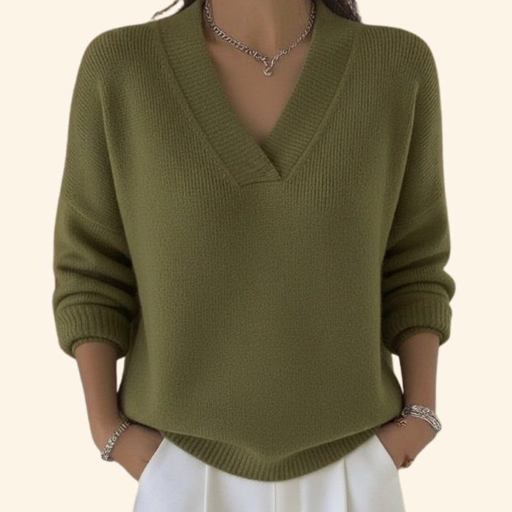 Women's V-Neck Pullover Blouse with Long Sleeve Relaxed Fit