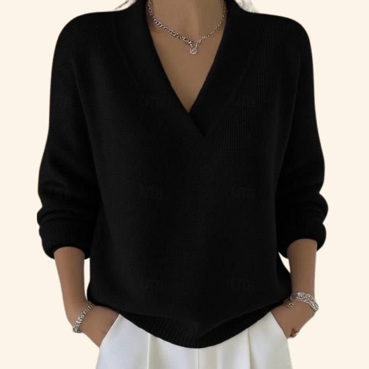 Women's V-Neck Pullover Blouse with Long Sleeve Relaxed Fit