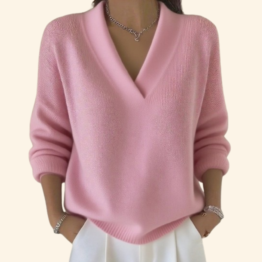 Women's V-Neck Pullover Blouse with Long Sleeve Relaxed Fit