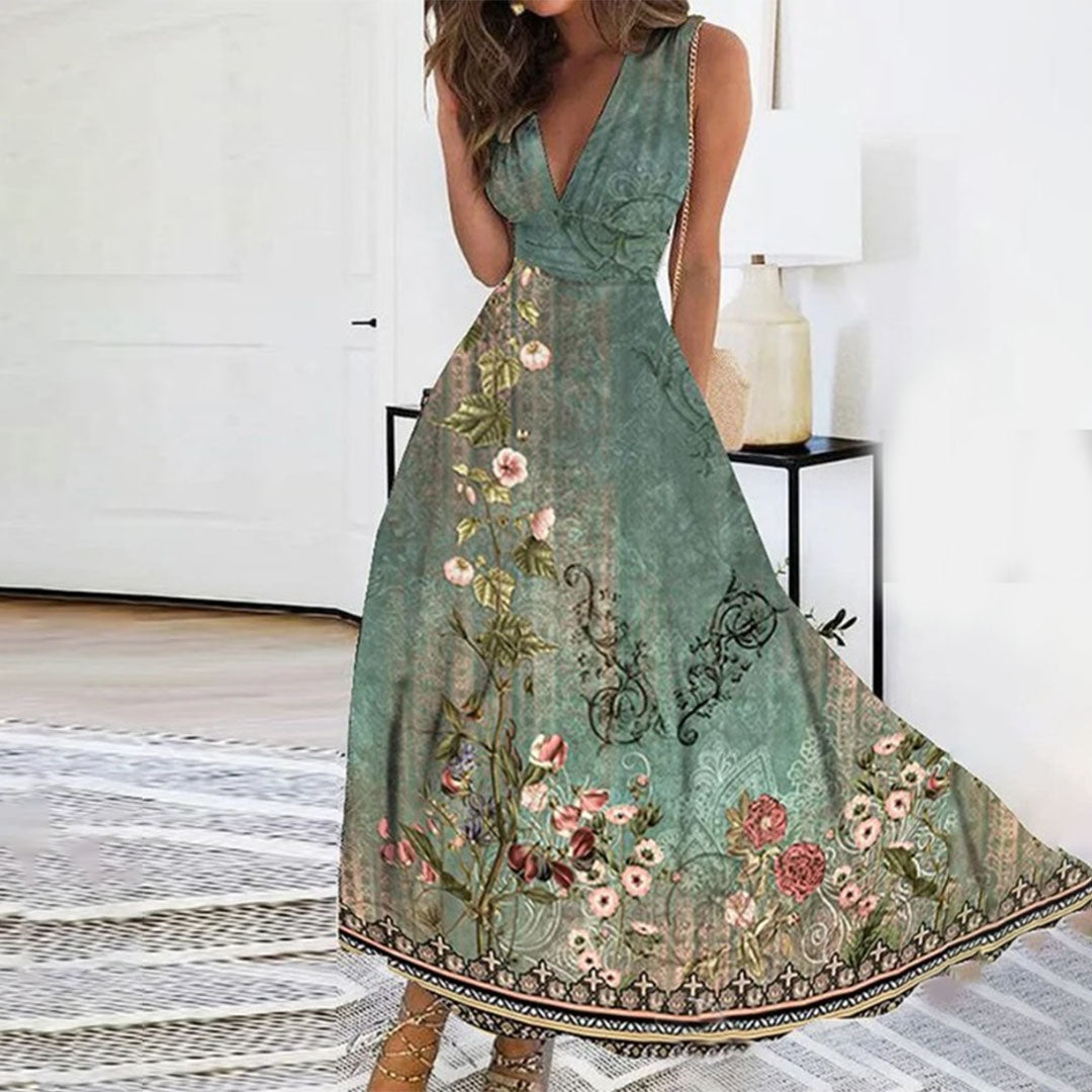 Ivy | Maxi Summer Dress with Floral Print and V-Neck