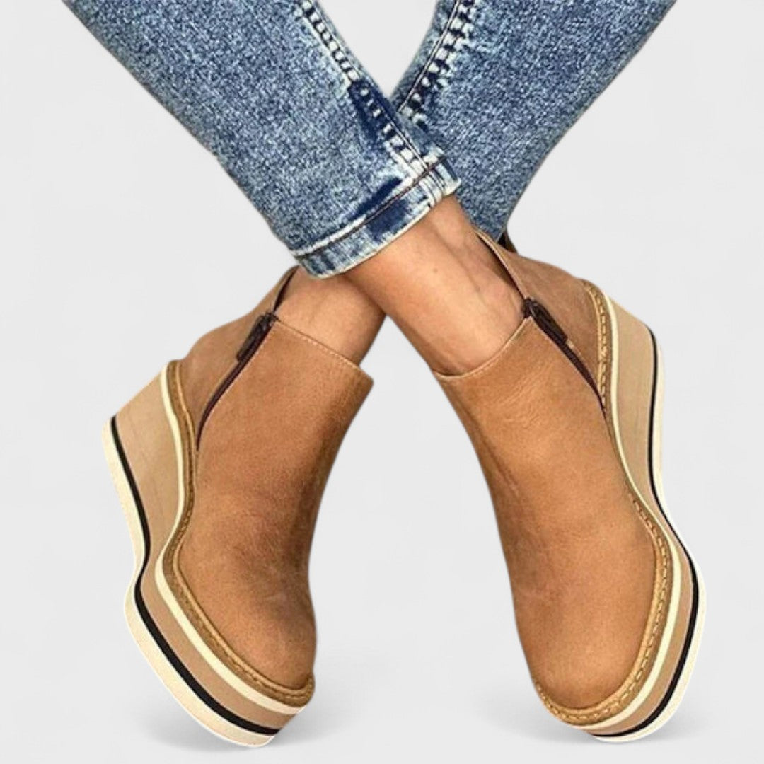 Women's Orthopedic Platform Ankle Boots with Side Zip and Thick Sole