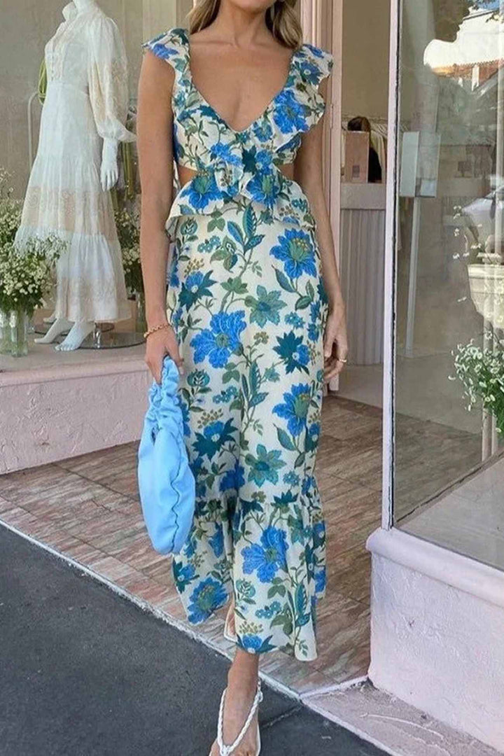 Mia | Maxi Summer Dress with Abstract Print and Ruffle Detail