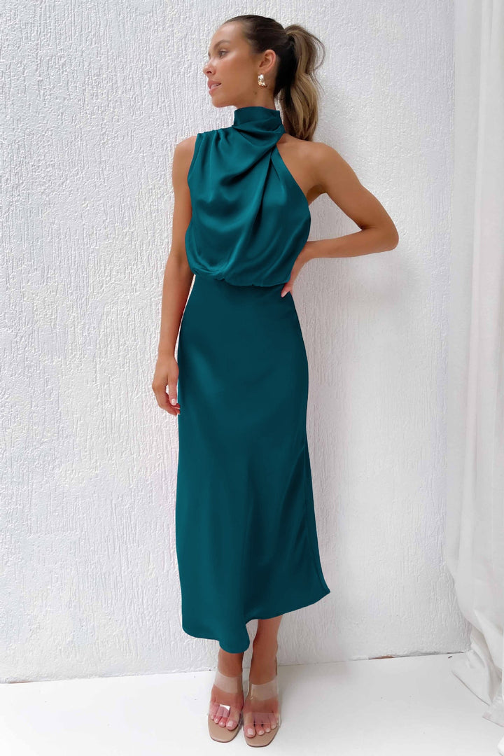 Women's Halter Neck Maxi Dress with Draped Bodice
