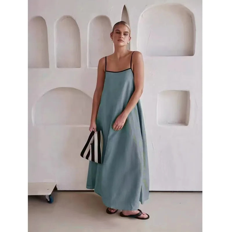 Arabella | Maxi Summer Dress with Contrast Straps and Square Neck