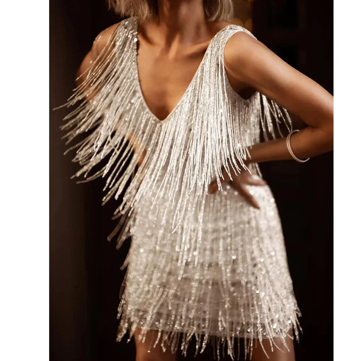 Kimberly | Mini Cocktail Dress with Fringe and Sequins