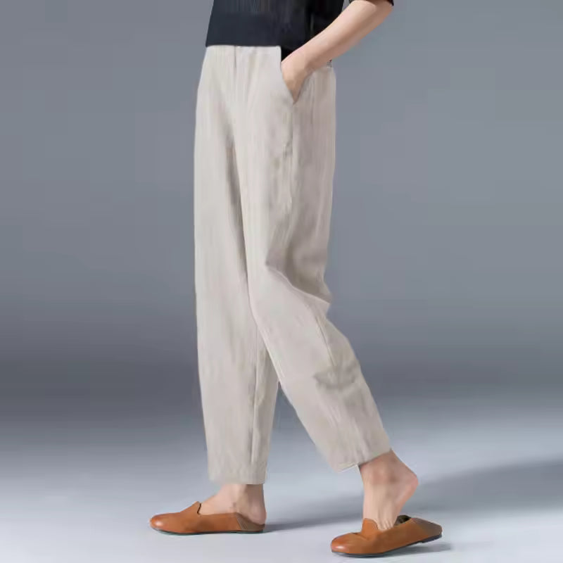 Meg | Tapered Trousers with Elastic Waist and Side Pockets