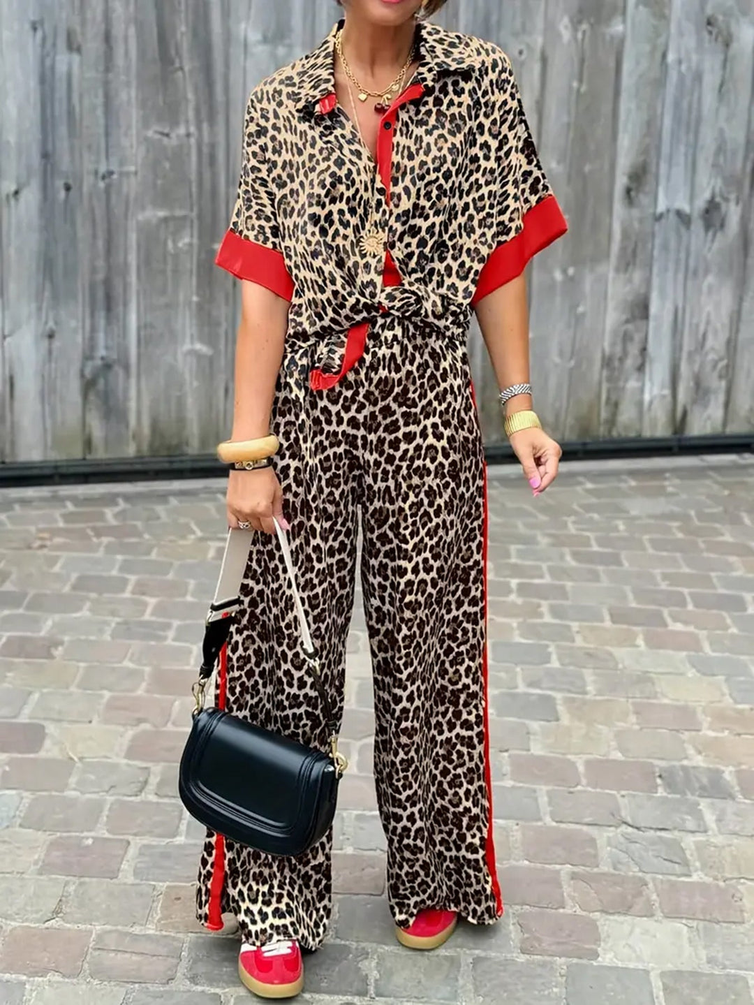 Rita | Matching Set with Animal Print and Contrast Trim