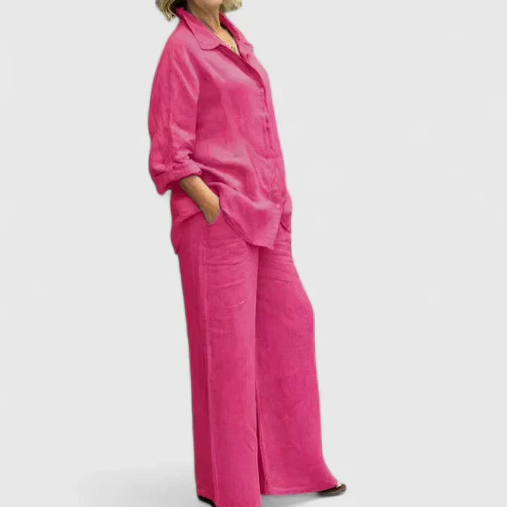 Lena | Matching Set with Wide Leg Trousers and Long Sleeve Shirt