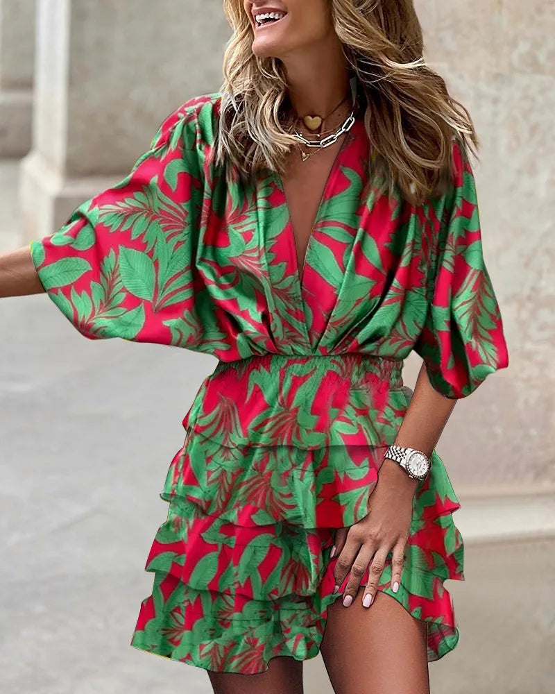 Mackenzie | Boho Mini Dress Ruffled Printed