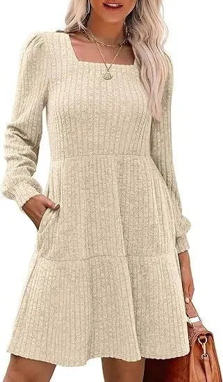 Mary | Mini Sweater Dress with Square Neck and Front Pockets