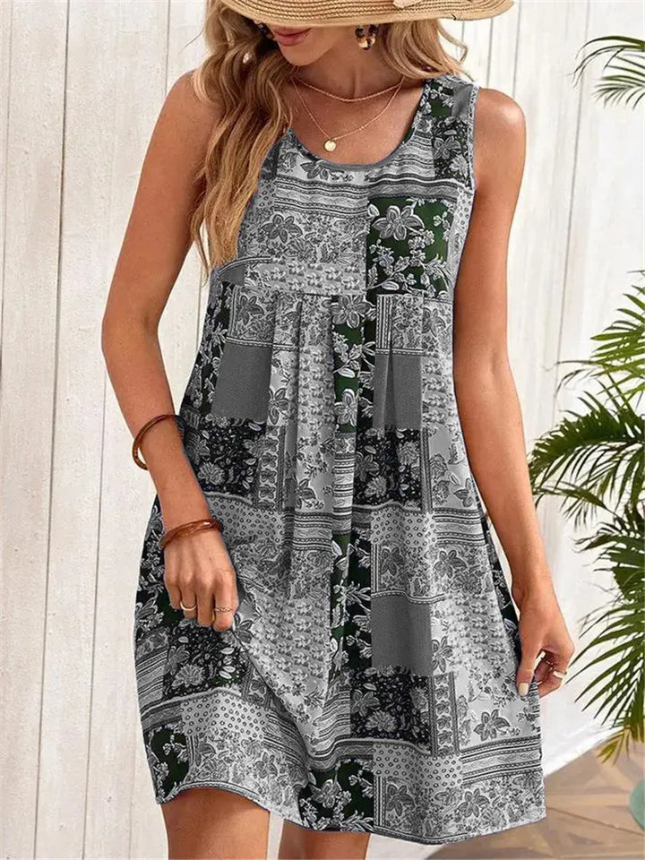Diana | Mini Summer Dress with Boho Print and Front Pockets