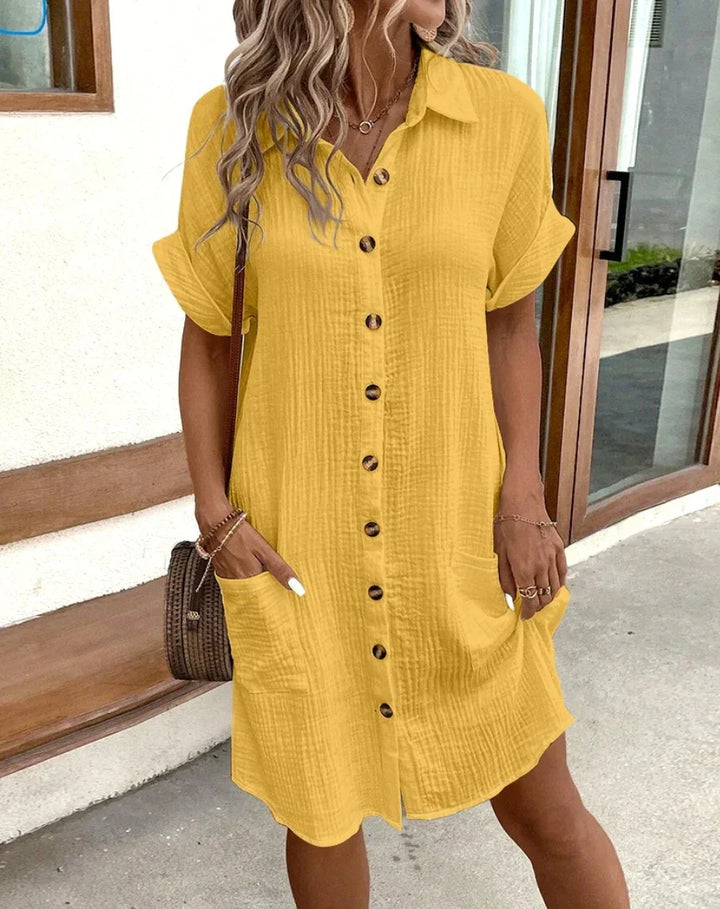 Serenity | Mini Shirt Dress with Button Front and Pockets