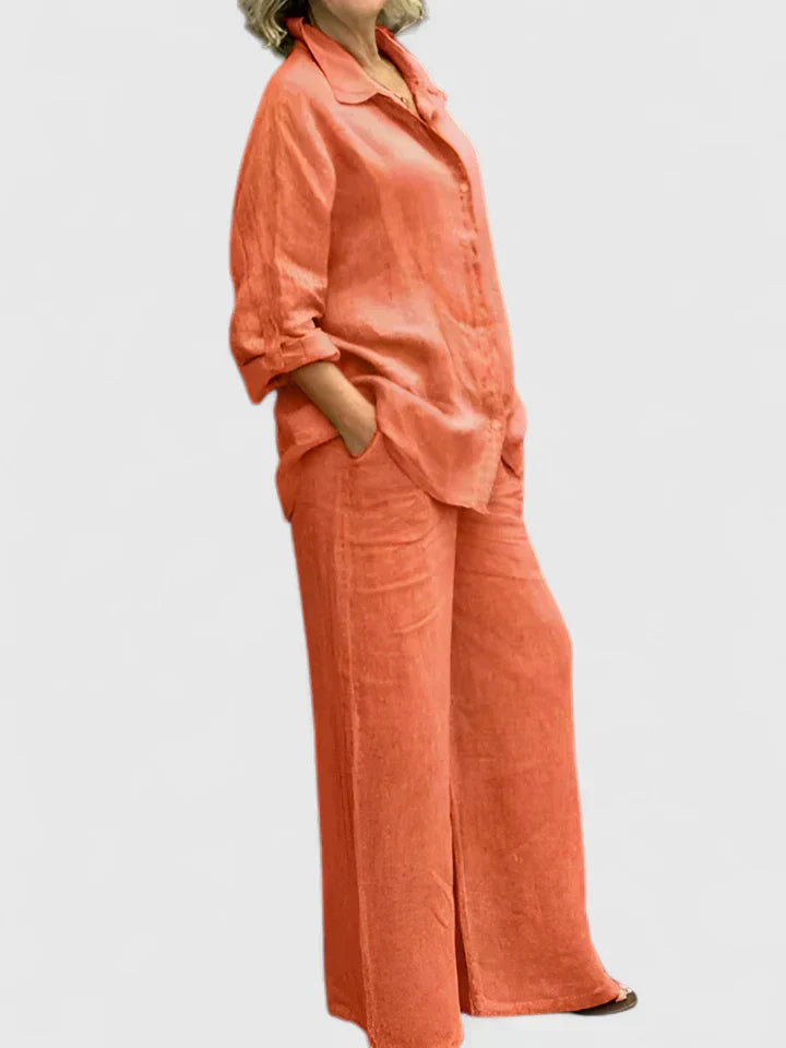 Lena | Matching Set with Wide Leg Trousers and Long Sleeve Shirt