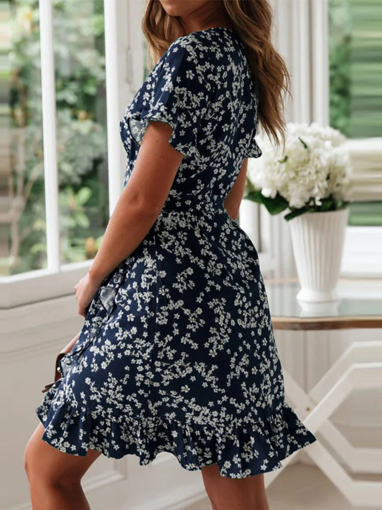 Gianna | Mini Summer Dress with Floral Print and Wrap Front