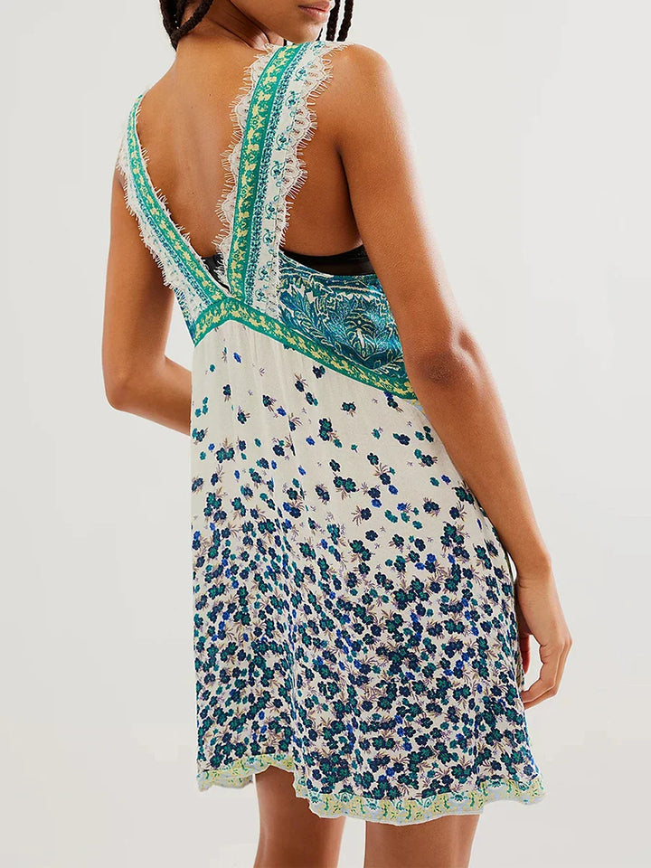 Poppy | Mini Summer Dress with Floral Print and Deep V Neckline