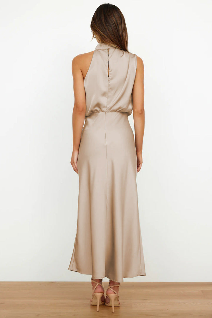 Women's Halter Neck Maxi Dress with Draped Bodice